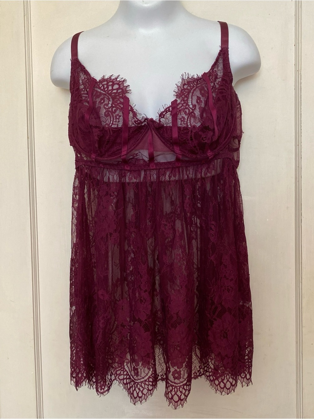 V! DREAMGIRL Sz 2XL Eyelash Lace Underwire Babydoll Mulberry